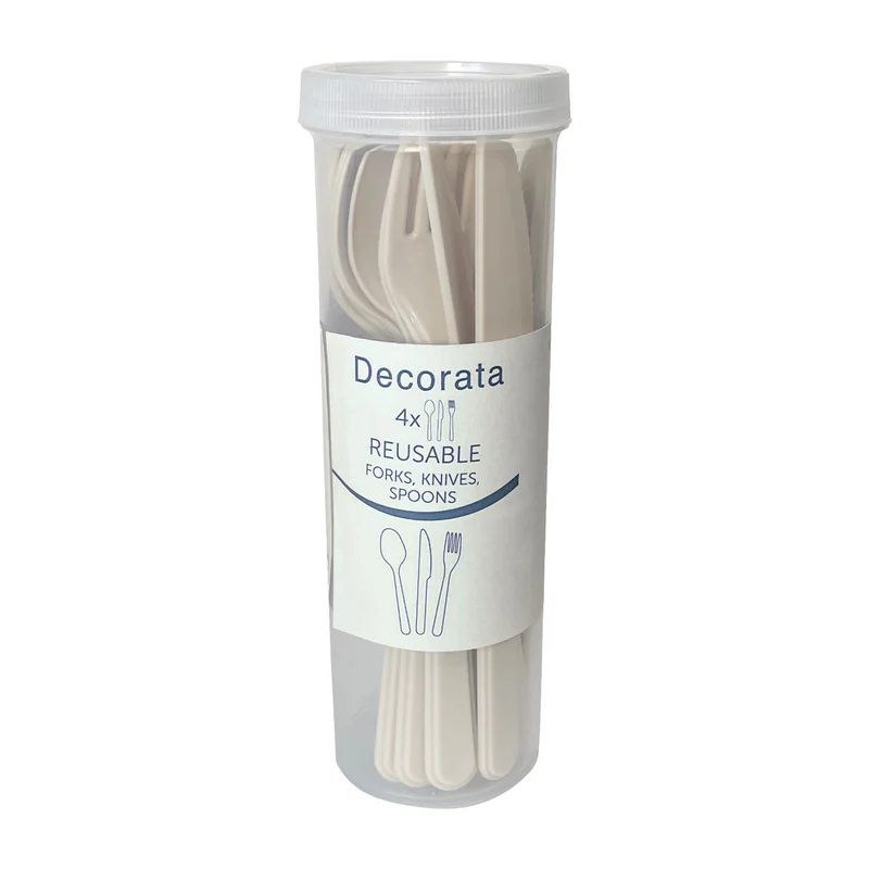 Mehrweg Besteck Löffel, Gabel u. Messer | je 4 Stück Beige
