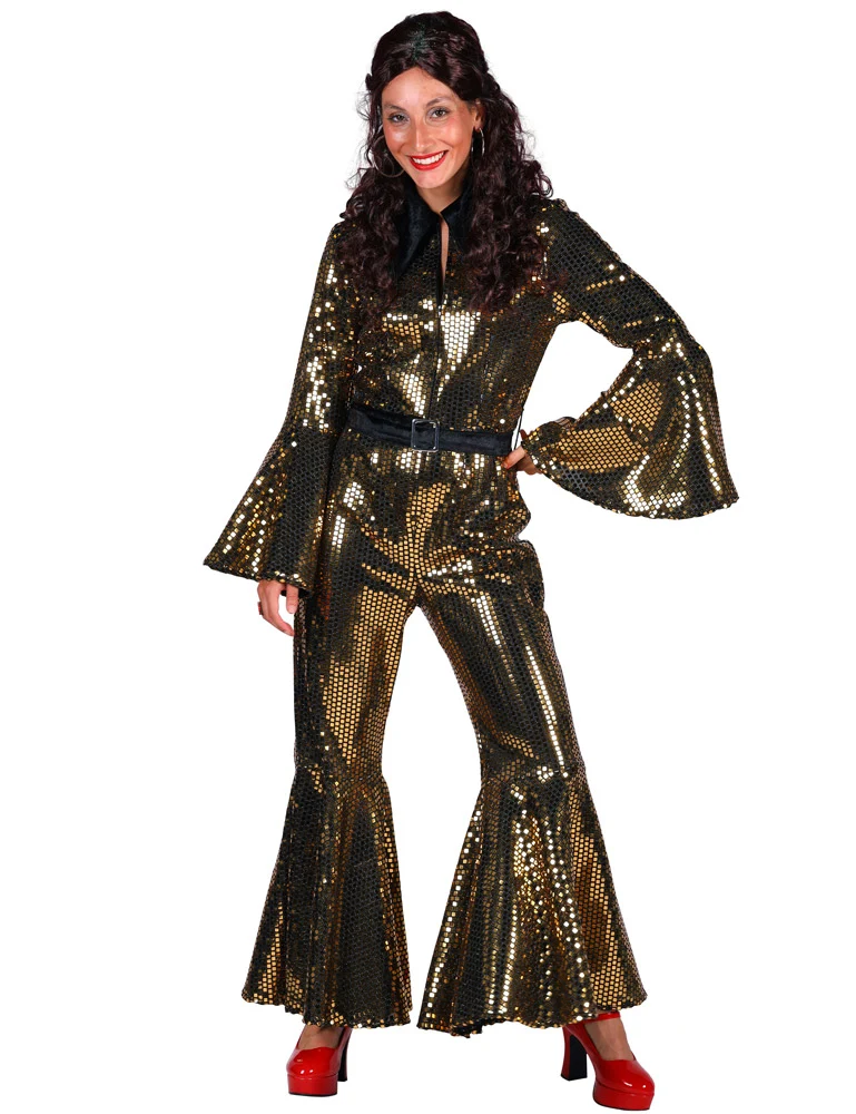 Disco Anzug "Studio 54" für Damen | Gold - 80er Jahre Glitzer Party Kostüm