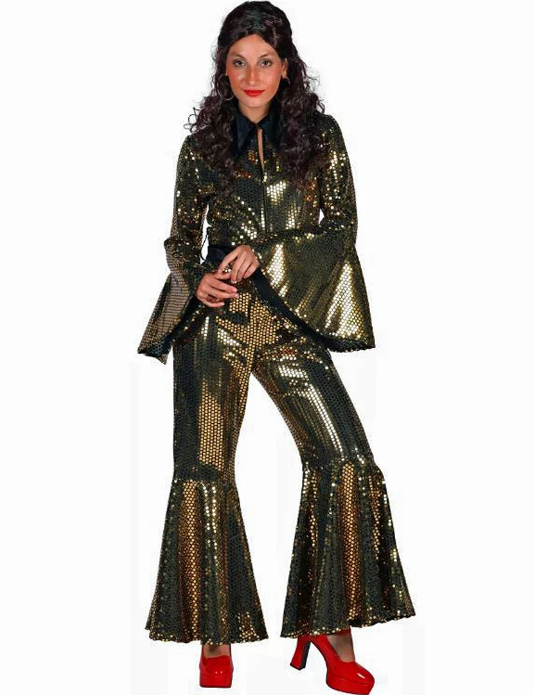 Disco Anzug "Studio 54" für Damen | Gold - 80er Jahre Glitzer Party Kostüm