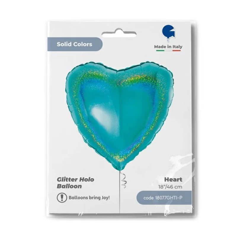 18"/Ø46cm Herz Folienballon Uni | Holo Tiffany