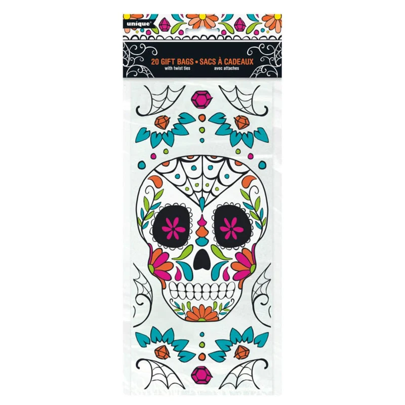 Geschenktüte Cello 12x28cm/20St. Skull Day of Dead