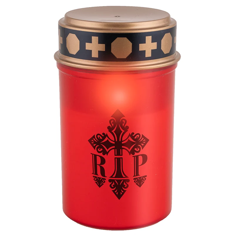Grabkerze R.I.P. mit LED-Licht | 7 x 12 cm