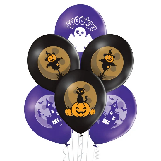 Luftballon Ø30cm "Spooky Halloween" | 6 Stk. - Schwarz/Lila/Mix
