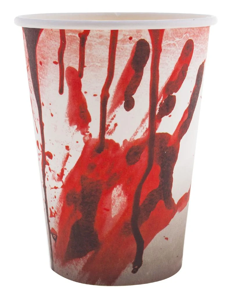 Blutige Trinkbecher aus Pappe - 8 Stück | Halloween Dekorations Artikel