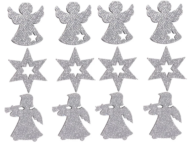 Filz Streudeko mit Glitter Ø 4cm Silber | Engel Hirsch Stern Konfetti Bastelmaterial