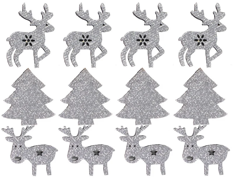 Filz Streudeko mit Glitter Ø 4cm Silber | Engel Hirsch Stern Konfetti Bastelmaterial