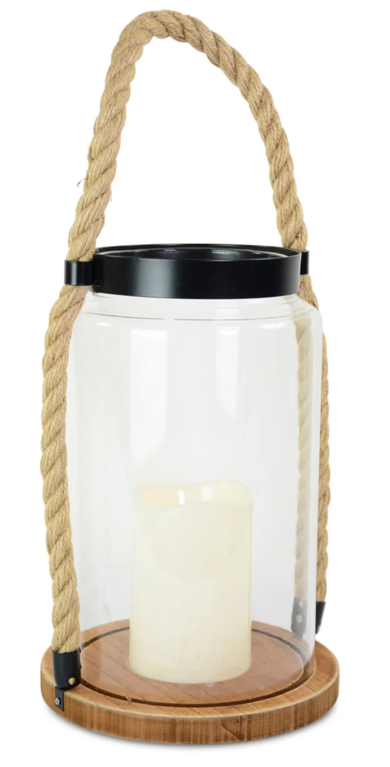 Riffelmacher LED Glaslaterne mit Kordel und Holzsockel 20914 - 18x40 cm
