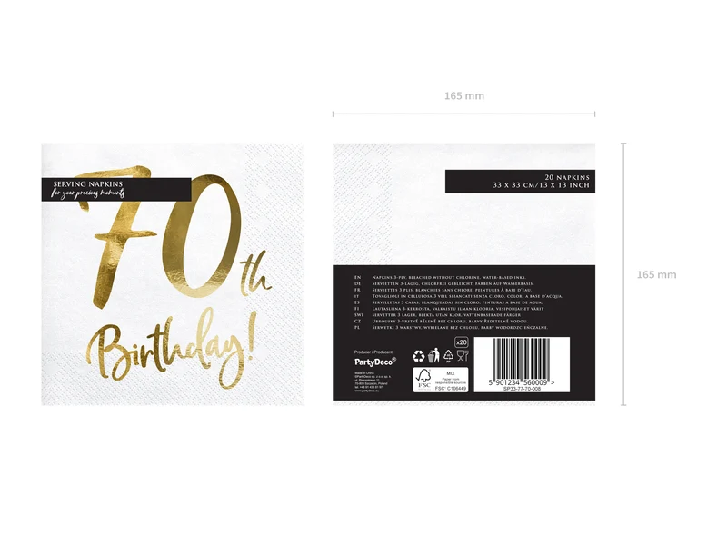 Servietten "Birthday Gold" 20Stk./33x33cm | #70