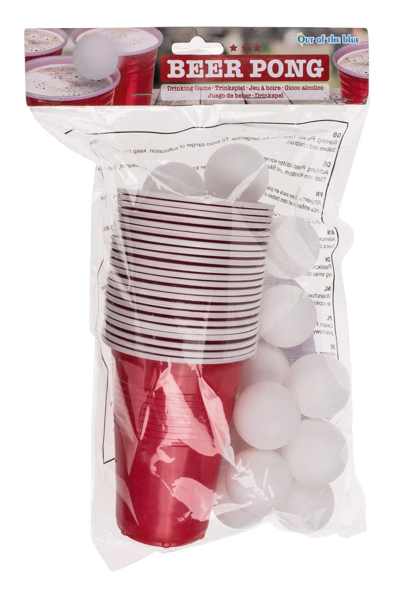 Trinkspiel, Beer Pong, mit 15 Bällen und 22 Becher