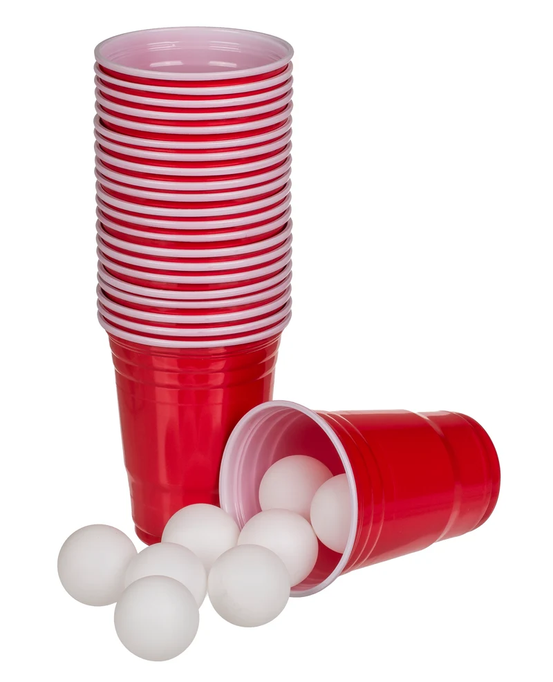 Trinkspiel, Beer Pong, mit 15 Bällen und 22 Becher