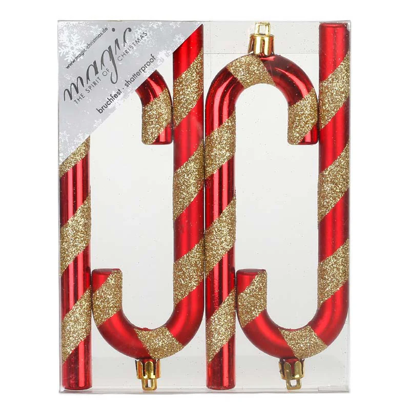 Weihnachtskugeln Zuckerstangen-Design | 14 cm | 4 Stück | Rot Weiß | bruchsicher