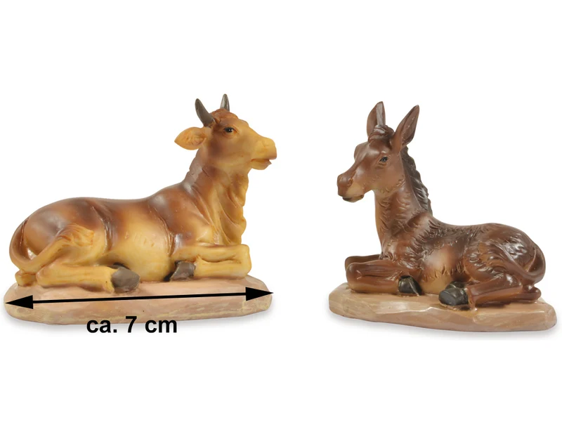 Riffelmacher Krippentiere Ochs & Esel | 2er Set | 7 cm | Braun | Weihnachtskrippe Figuren naturgetreu | 78041