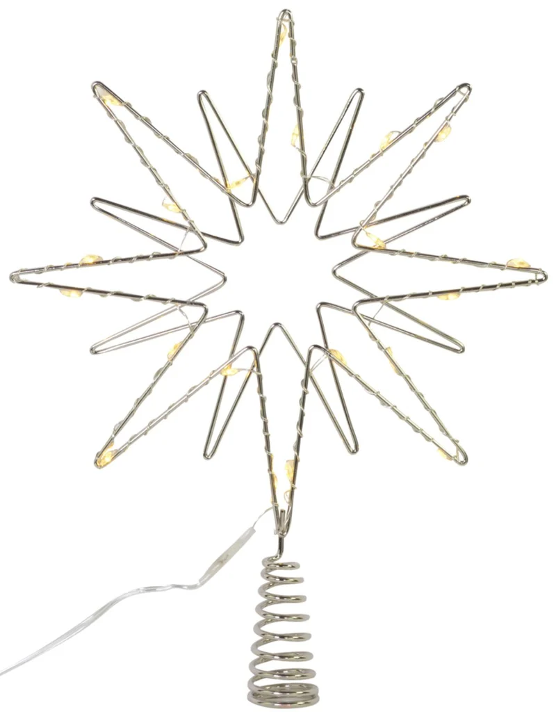Riffelmacher Baumspitze Doppelstern mit LED Beleuchtung 17758 | Silber 20 x 26 cm
