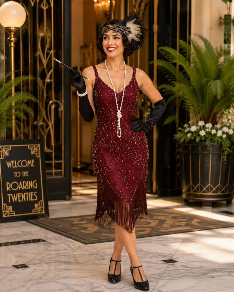 20er Jahre Charleston Set "Roaring" für Damen 5-tlg. - 414042 | Schwarz Gold