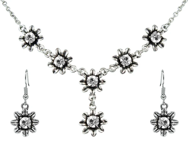 Blumen Collier mit Ohrhängern - Kristall
