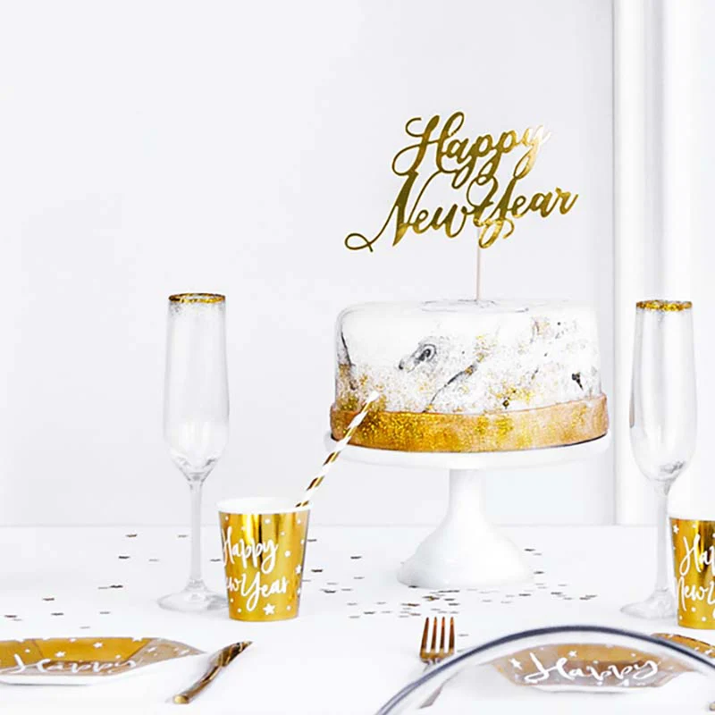 Tortendeko "Happy New Year" 24cm | Gold