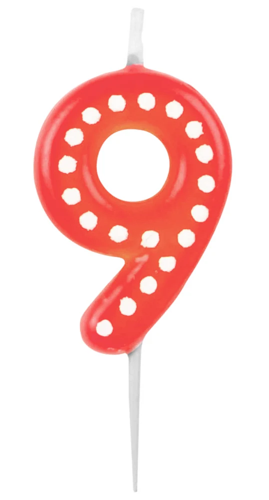 Zahlenkerze mit Punkten 6,5cm | Rot # 9
