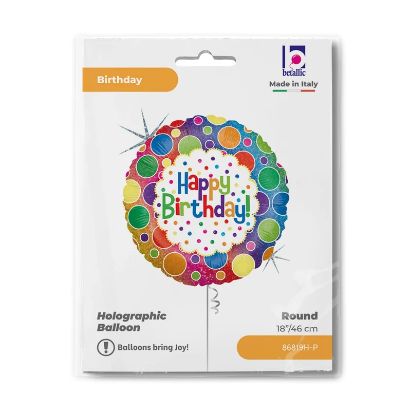 18"/Ø46cm Folienballon Dots "Happy Birthday" Holo