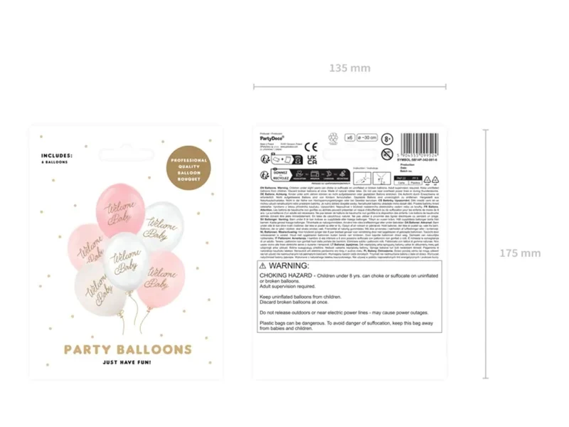 6 Stk. Luftballon Ø30cm "Welcome Baby" | Rosa-Mix