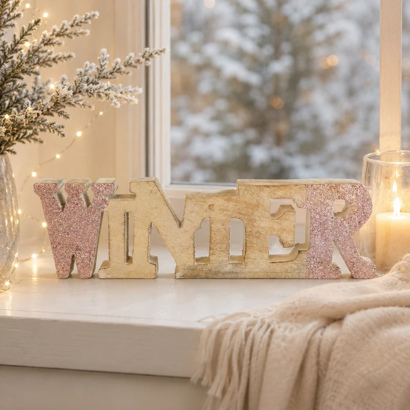 Riffelmacher Schriftzug "Winter" 74586 - Mangoholz - Natur Rosa 24cm