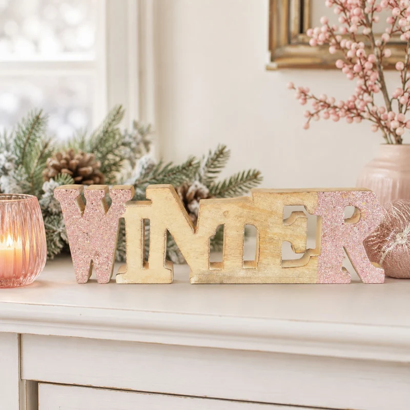 Riffelmacher Schriftzug "Winter" 74586 - Mangoholz - Natur Rosa 24cm