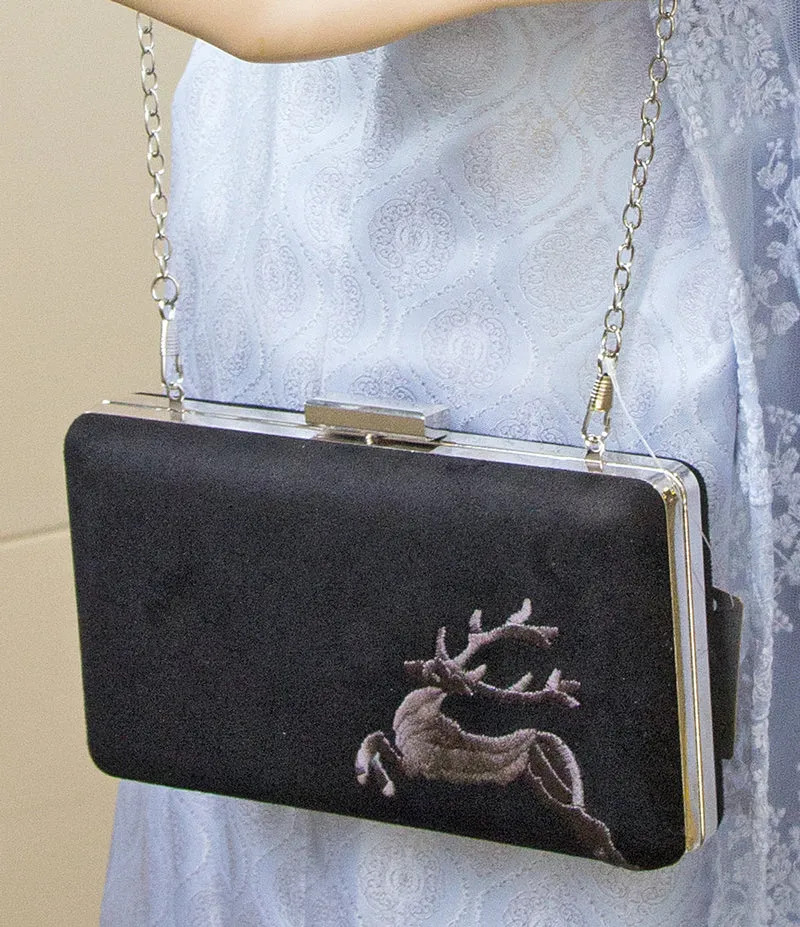 Handtasche mit Hirschstickerei | Clutch Rot