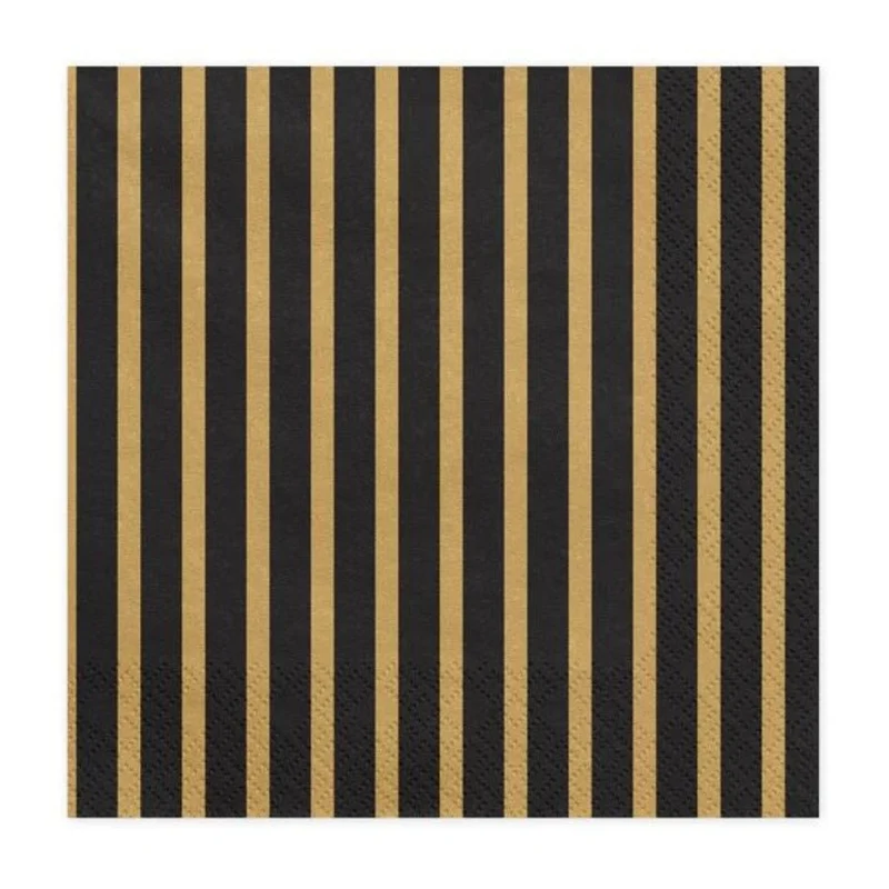 Servietten "Stripe" 20Stk./33x33cm |Schwarz/Gold