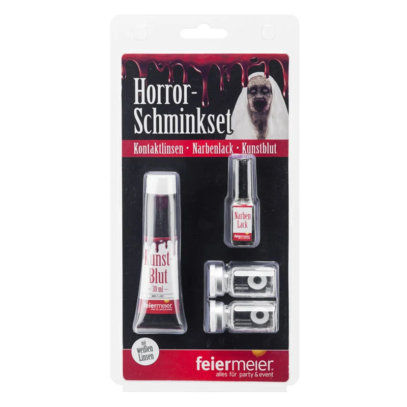 Make-up Set Horror Narbenfluid+Blut+Linsen weiß FM