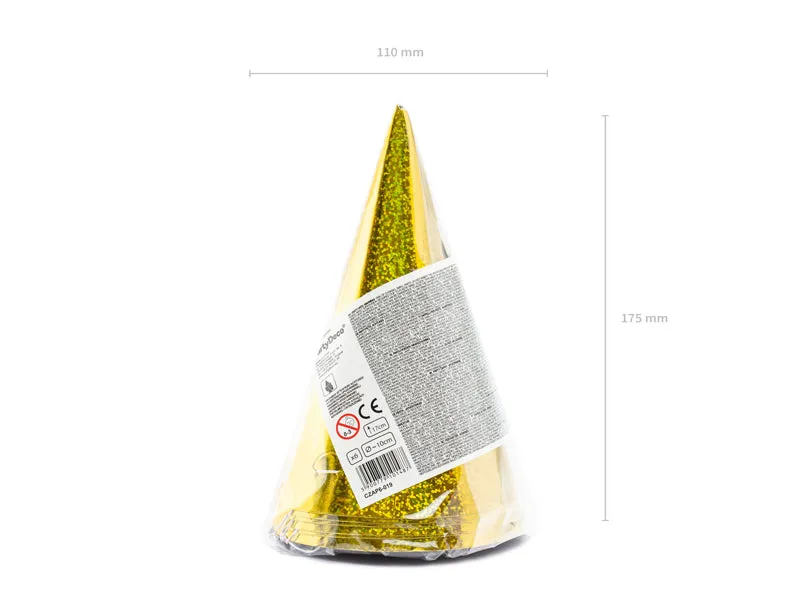 PartyHut Holographic Gold 6Stk.