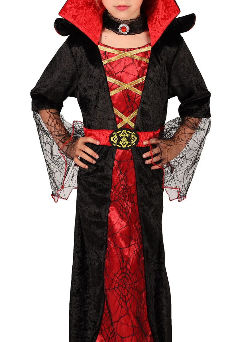 Vampir Kostüm "Draculina" für Mädchen | Langes Kleid mit Halsband