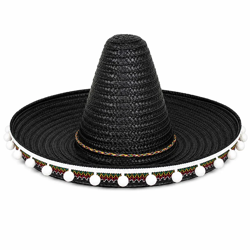 Kinder Mexikaner Sombrero mit Troddeln - Ø 25 cm | Schwarz
