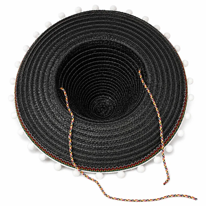 Kinder Mexikaner Sombrero mit Troddeln - Ø 25 cm | Schwarz