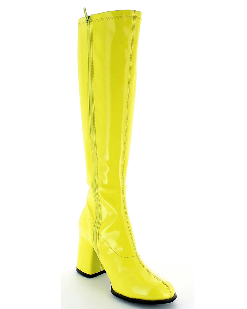 Gogo Damen Retro Lackstiefel mit schmalem Schaft | Gelb