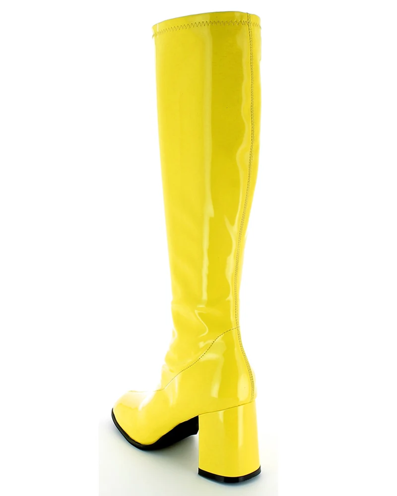 Gogo Damen Retro Lackstiefel mit schmalem Schaft | Gelb