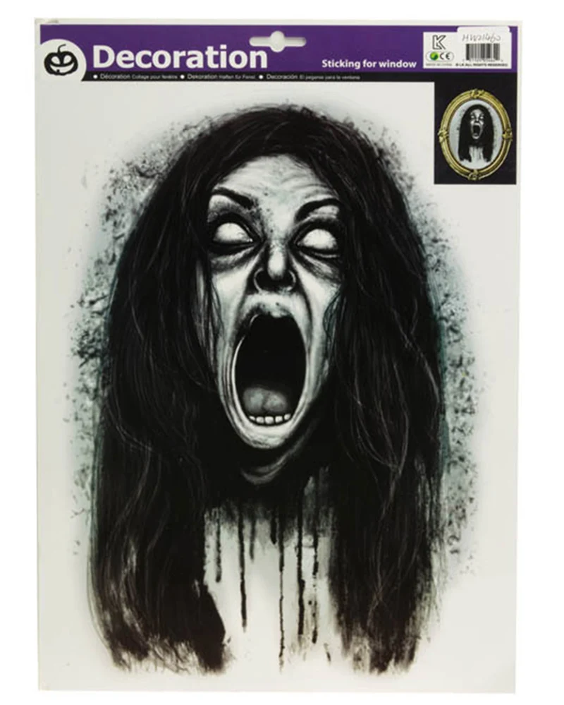 Halloween Fensterbild "Schreiende Geisterfrau" - 29 x 40 cm | Schwarz Weiß - Fensterdekoration