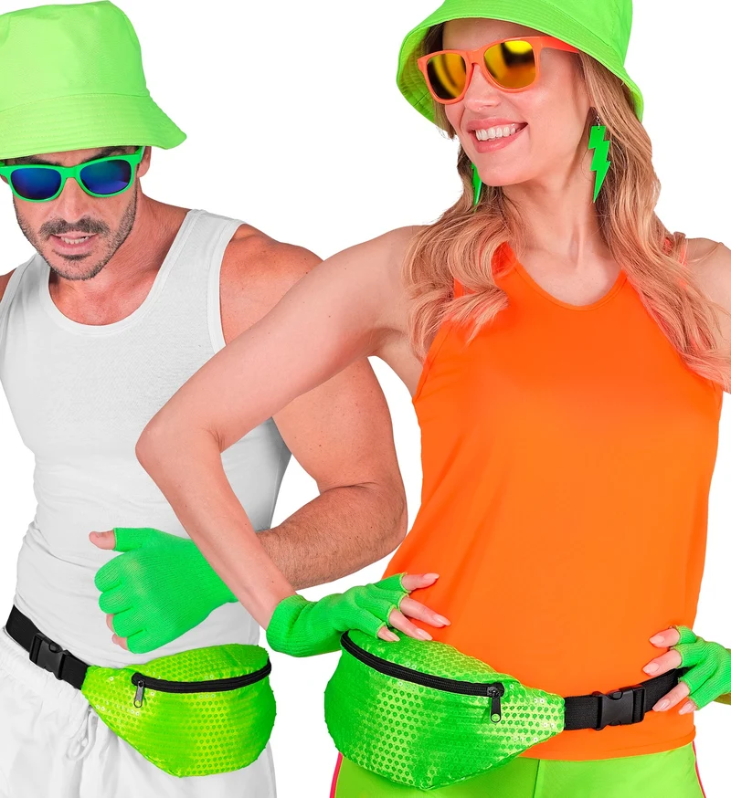 Neon Bauchtasche mit Pailletten | Grün