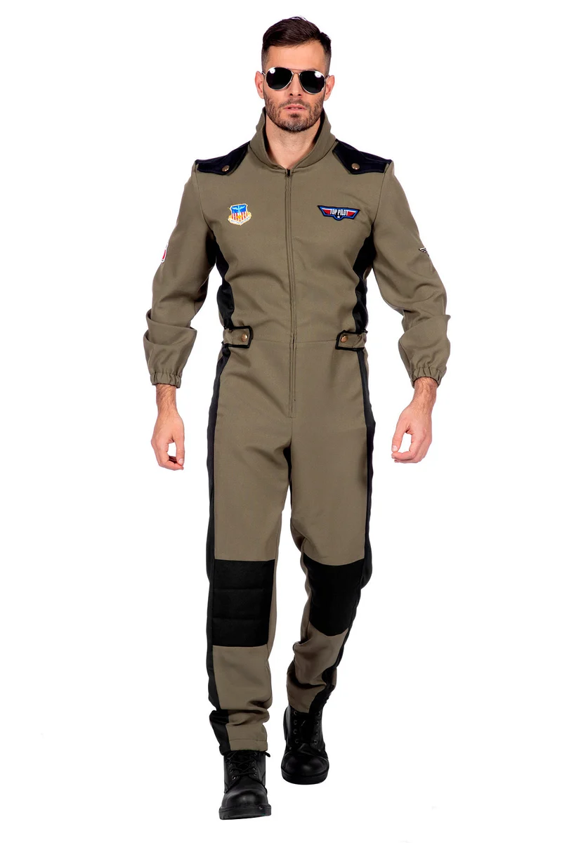 Top-Pilot Kostüm für Herren - Flieger Overall | Olivgrün