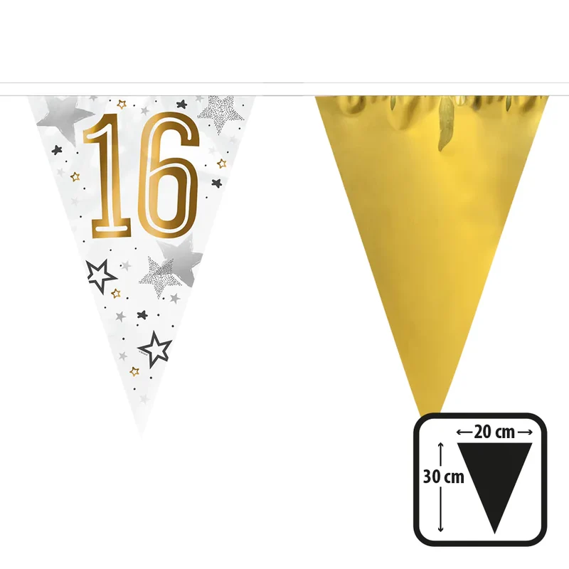 "Happy Birthday" Wimpelkette 30x20cm, 6m | Gold #16