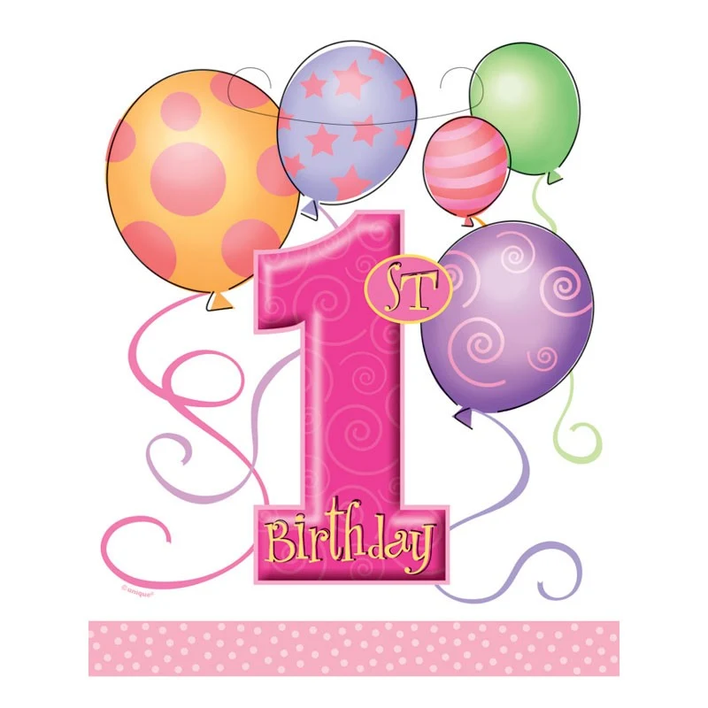 Tüte PVC 1. Geburtstag 8St. Pink