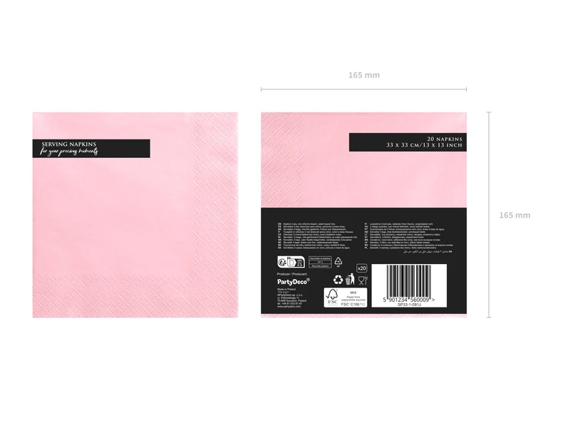 Servietten Uni 20Stk./33x33cm | Rosa