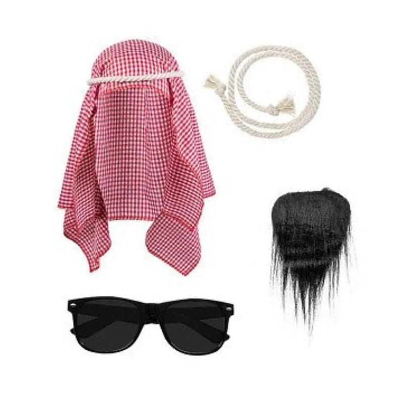 Kostüm-Set "Scheich" 4-tlg. | Kopftuch, Seil, Partybrille und Spitzbart
