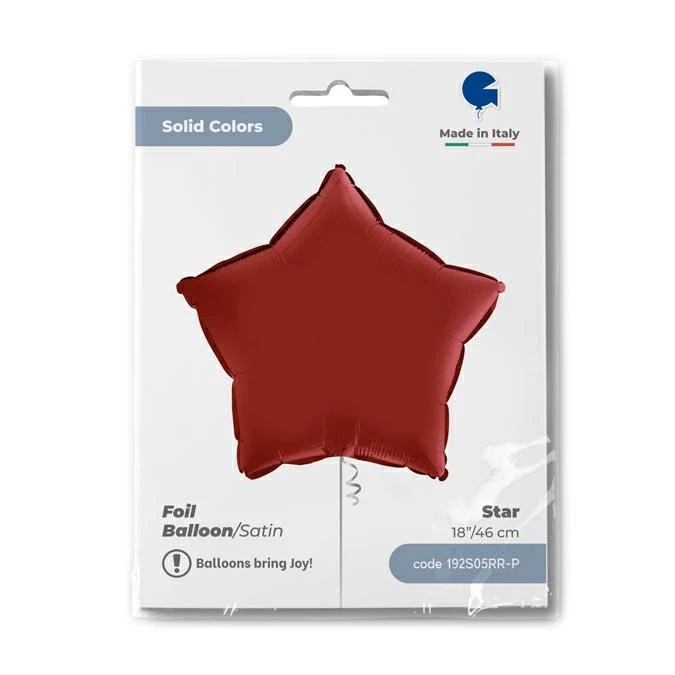 18"/Ø46cm Stern Folienballon Uni | Satin Rubin Rot