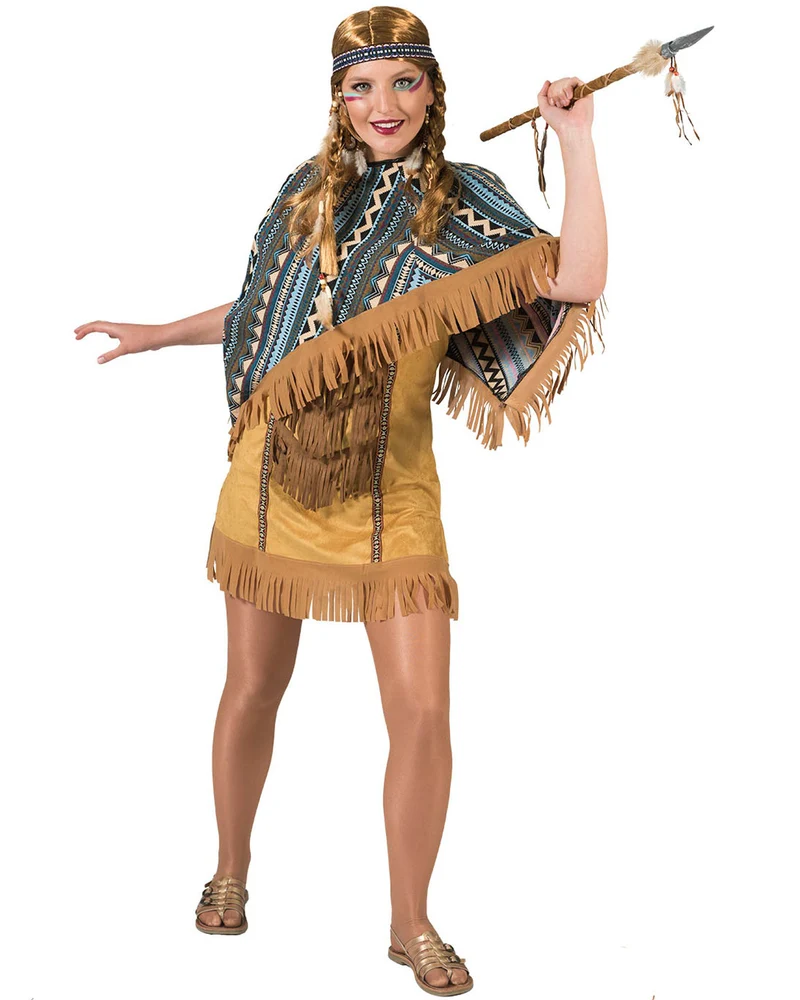 Indianerin "Cherokee" Kostüm für Damen mit Poncho | Kurz