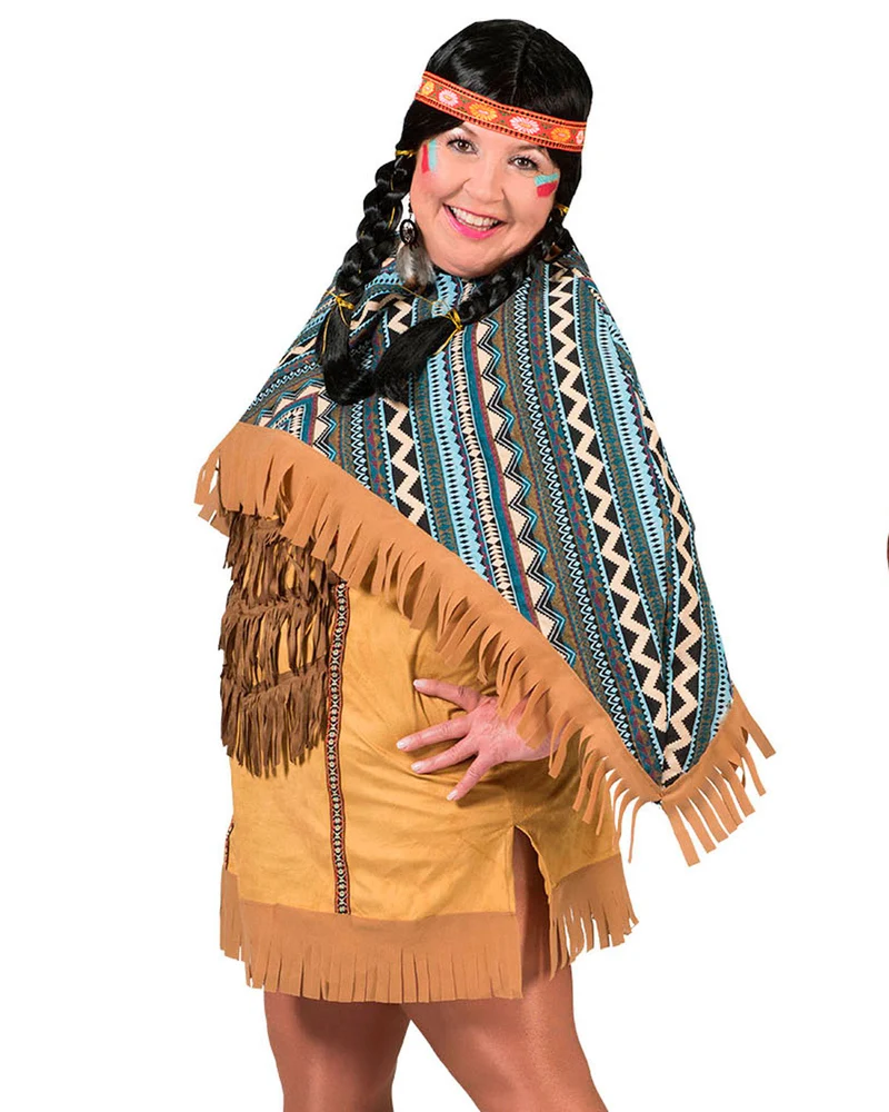Indianerin "Cherokee" Kostüm für Damen mit Poncho | Kurz
