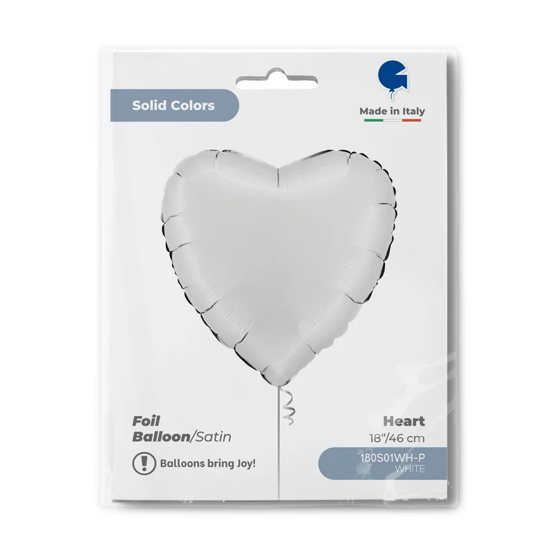 18"/Ø46cm Herz Folienballon Uni | Weiß Satin