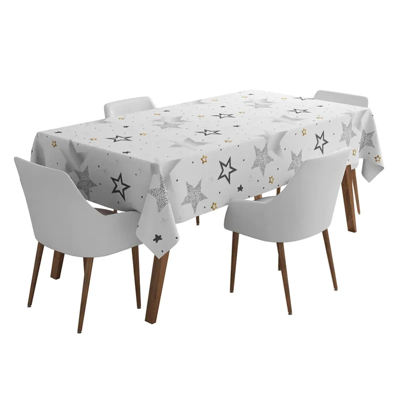 Happy Birthday Tischdecke 120x180 cm Sterne | Silber