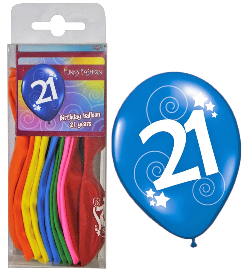 12 Bunte Luftballons mit Zahl 21