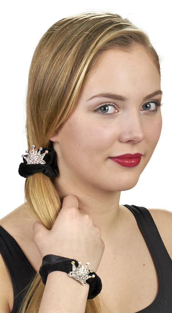 Samt Zopfband mit Strass Krone