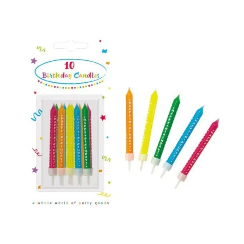 10 Geburtstagskerzen Happy Birthday mit 10 Haltern | Bunt