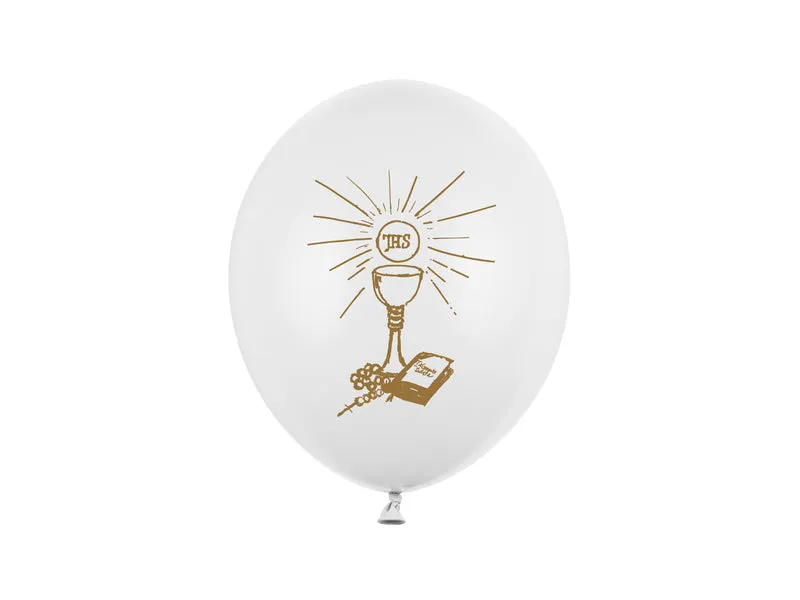 Luftballon Ø30cm "Kommunion | 6 Stk. Pure White/Gold